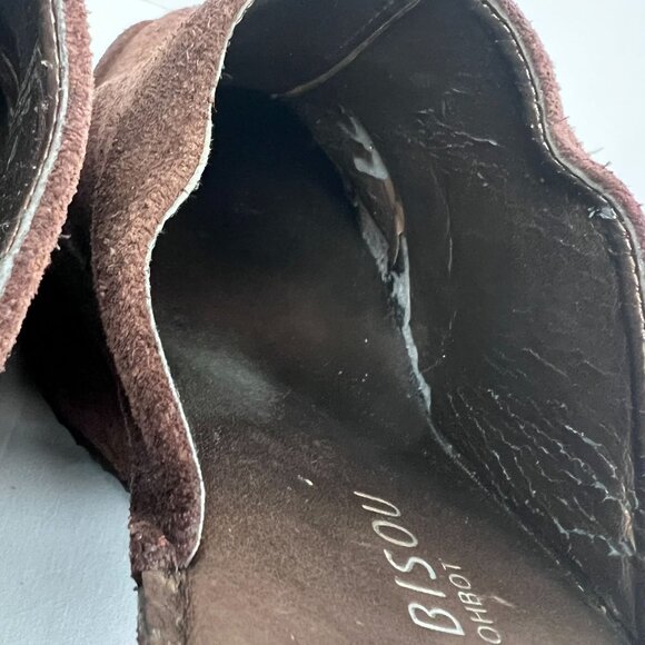 Brown Leather Suede Square Toe Mule High Heel Sz 8.5M Slip On Bisou Bisou - Picture 12 of 14